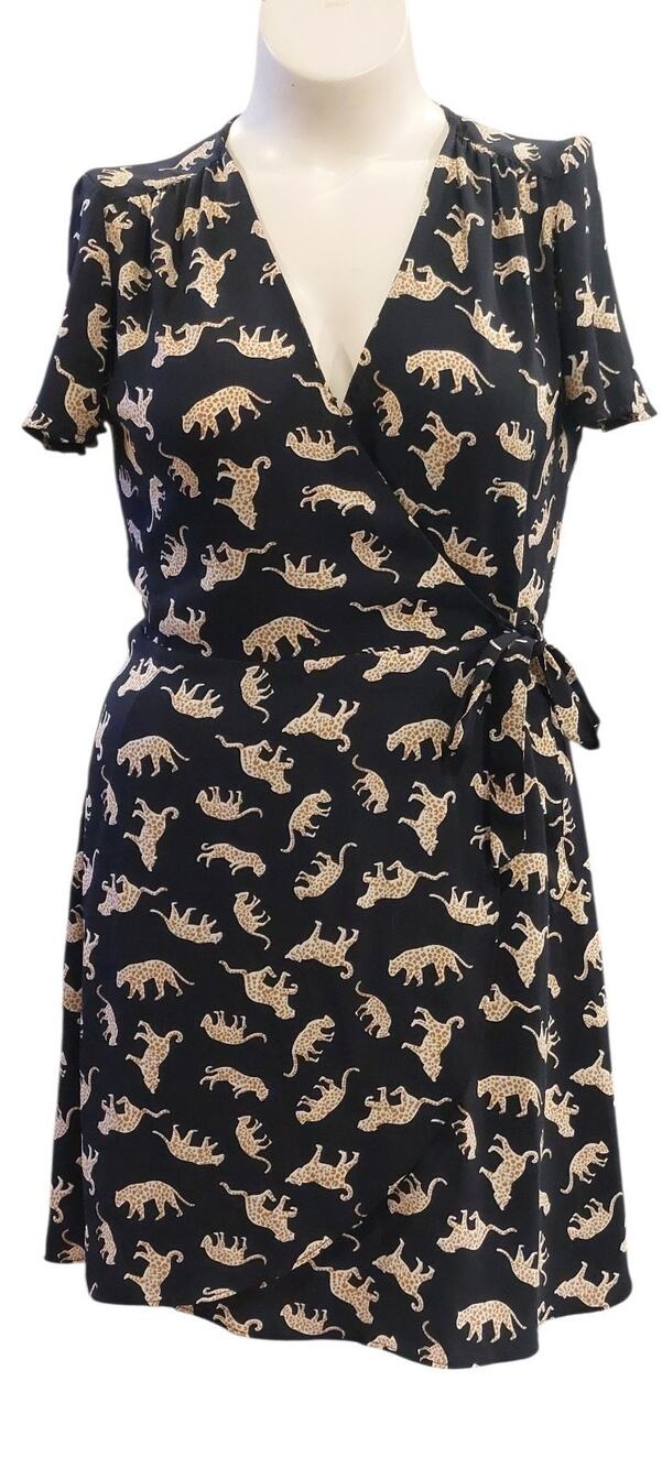 J. Crew Navy Blue Leopard Cat Print Wrap Dress Size 8 Animal Career Office